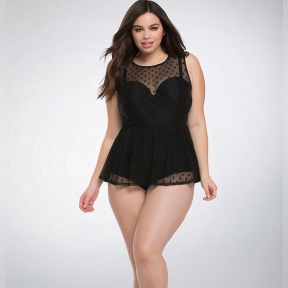 *SOLD*NWT Torrid mesh polkadot push-up one piece swimsuit - Picture 4 of 15